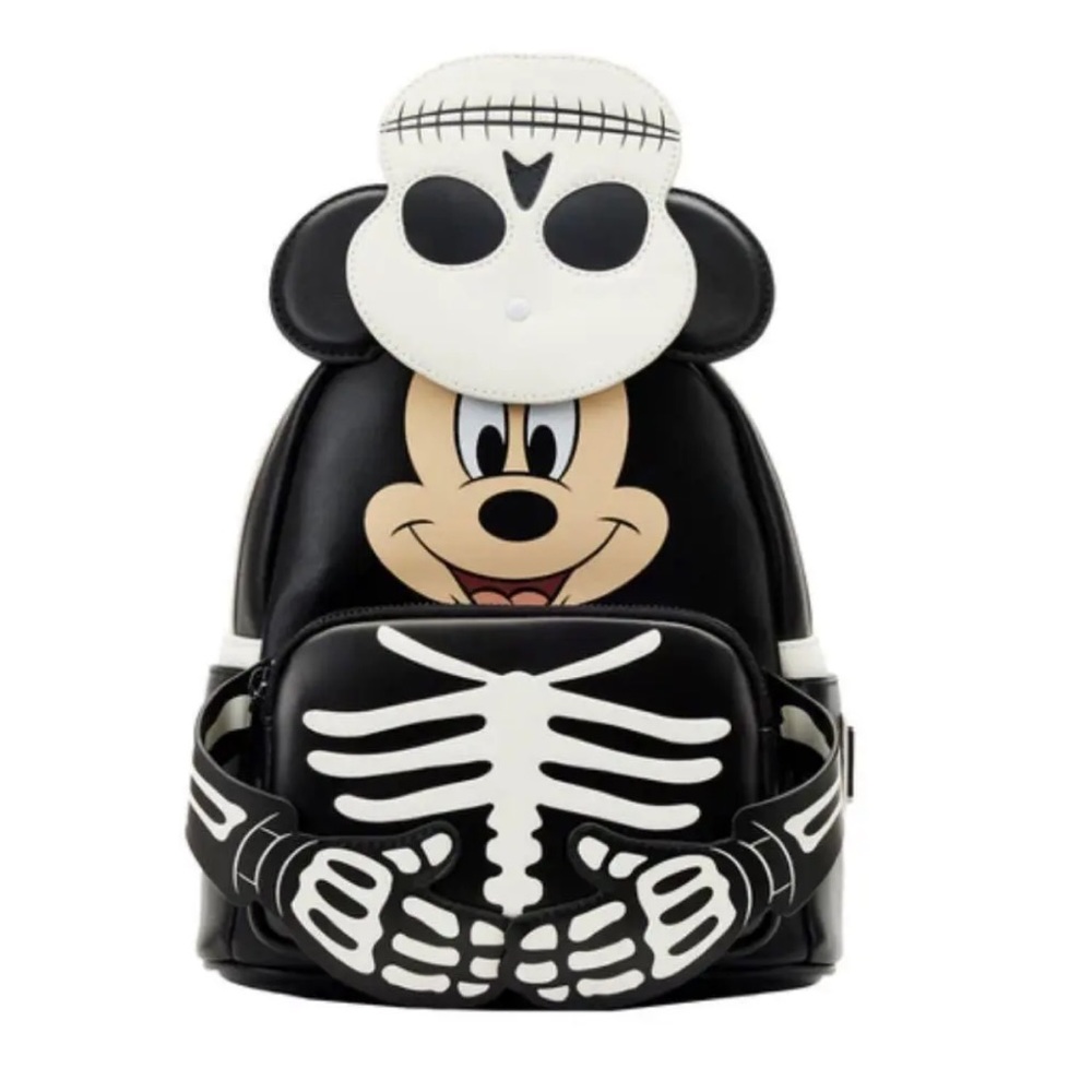 NWT Loungefly Disney Skeleton Mickie Mouse Glow-In-The-Dark Mini Backpack Black